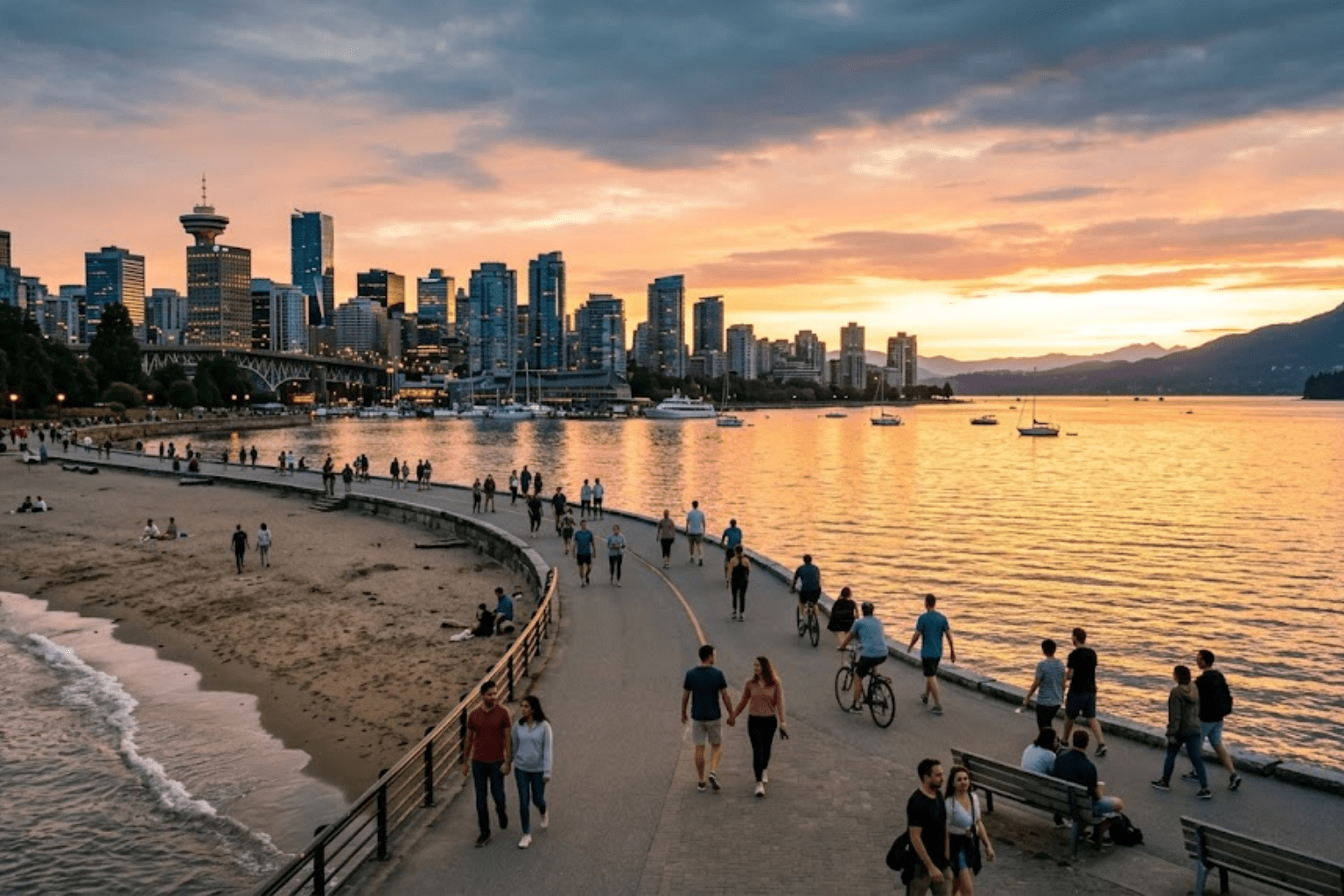 hings to do at English Bay Vancouver during sunset